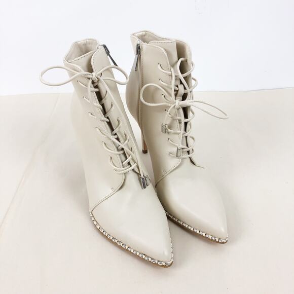 BCBGeneration Womens Haxah Ankle Bootie Size 6.5 Cream Pointed Toe Lace-Up NWOB - Picture 3 of 12